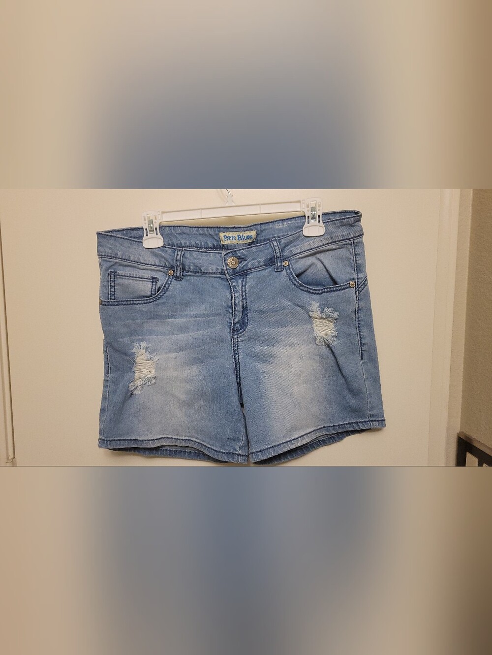 Paris Blues Women's Light Blue Distressed Denim Shorts